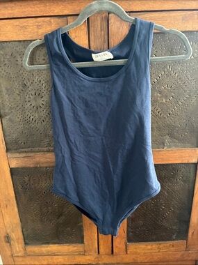 Zenana Outfitters Navy Blue Ribbed Tank Bodysuit